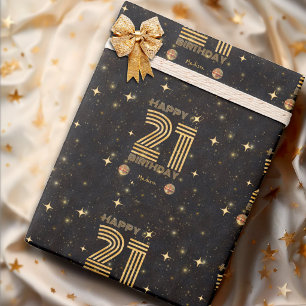 Papel De Presente Bola de Dança Disco Ouro Preto Aniversário de 21 a