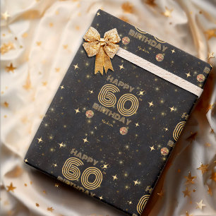 Papel De Presente Bola de Dança Disco Ouro Preto Aniversário de 60 a