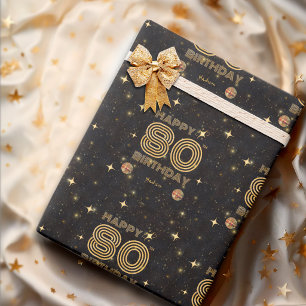 Papel De Presente Bola de Dança Disco Ouro Preto Aniversário de 80 a