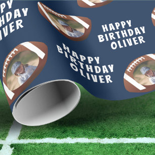 Papel De Presente Bola de Futebol Americano Feliz Aniversário Menino
