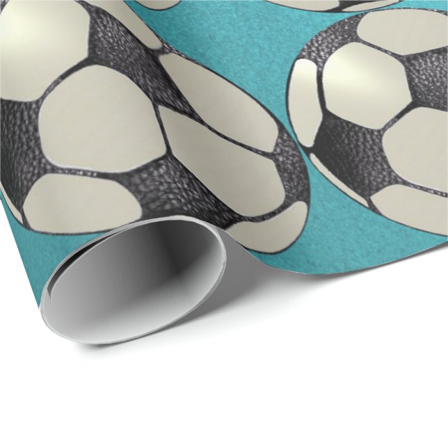 Papel De Presente Bola de futebol / Azul Claro 1 (Ponta do rolo)