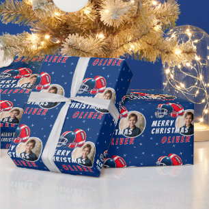 Papel De Presente Bola de Futebol Capacete Desenho Foto Feliz Natal