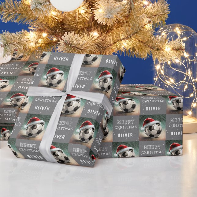 Papel De Presente Bola de Futebol com Chapéu de Papai Noel Diversão  (Feriados)