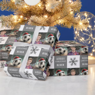 Papel De Presente Bola de Futebol com Foto de Floco de Neve e Chapéu