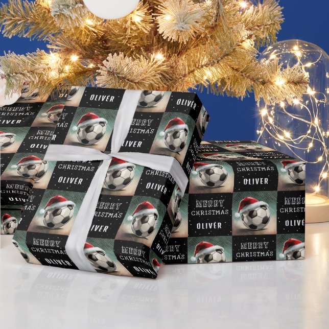 Papel De Presente Bola de futebol com o Natal divertido (Feriados)