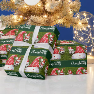 Papel De Presente Bola de Futebol com Santa Hat
