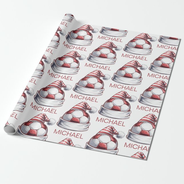 Papel De Presente Bola de Futebol de Natal Personalizada Alegre Papa (Desenrolado)