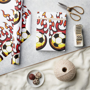 Papel De Presente Bola de Futebol Flamejante Fogo Quente Esportes