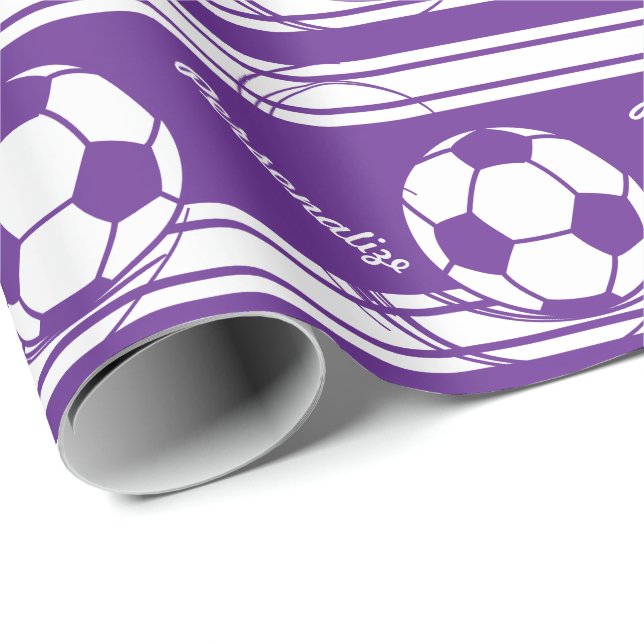 Papel De Presente Bola de Futebol Roxo desportivo (Ponta do rolo)