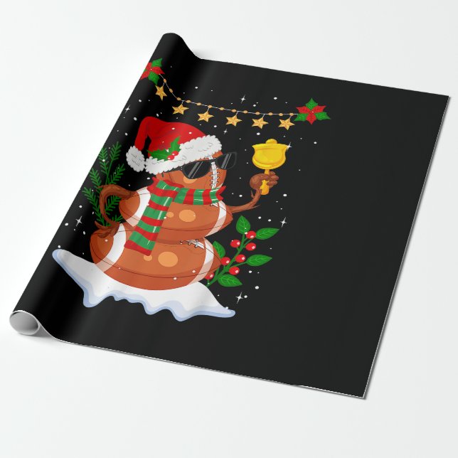 Papel De Presente Bola de futebol Snowman Santa Hat Feliz Natal (Desenrolado)