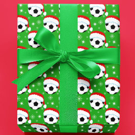 Papel De Presente Bola de Futebol Vestindo Chapéu do Papai Noel & Fl
