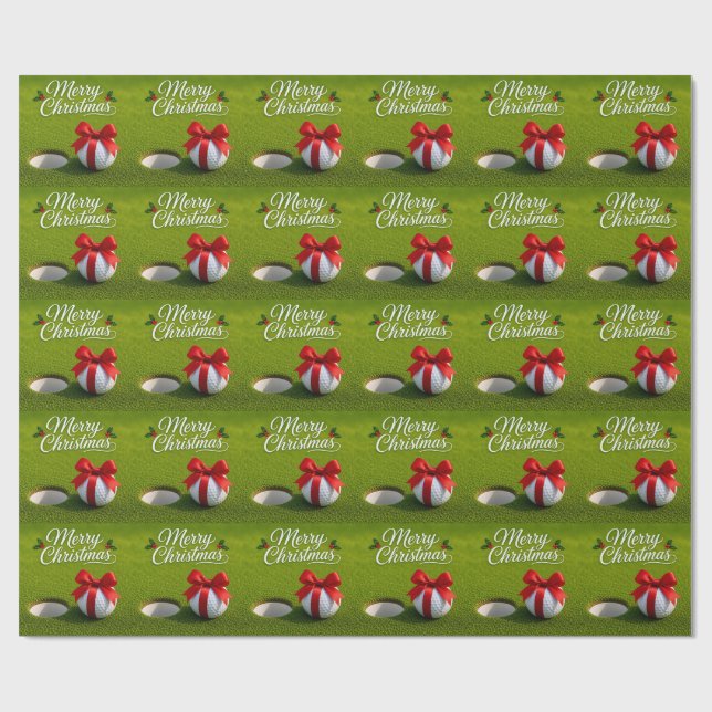 Papel De Presente Bola de golfe com laço vermelho na grama verde (Aberto)