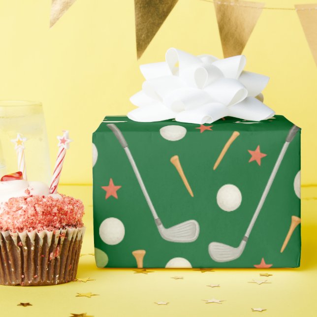 Papel De Presente Bola de golfe e chá de golfe em verde (Festa de aniversário)