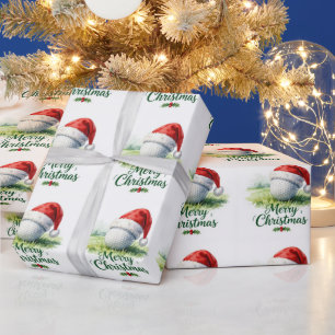 Papel De Presente Bola de golfe e chapéu de Papai Noel para o Natal 