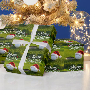 Papel De Presente Bola de golfe e chapéu de Papai Noel para o Natal