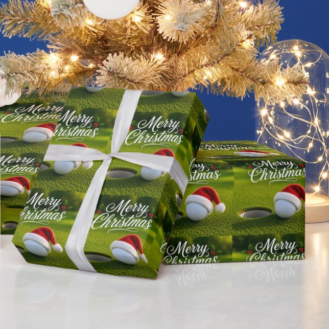 Papel De Presente Bola de golfe e chapéu de Papai Noel para o Natal  (Feriados)