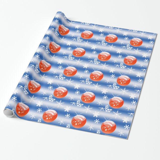 Papel De Presente Bola de Natal Floco de neve azul vermelho (Desenrolado)