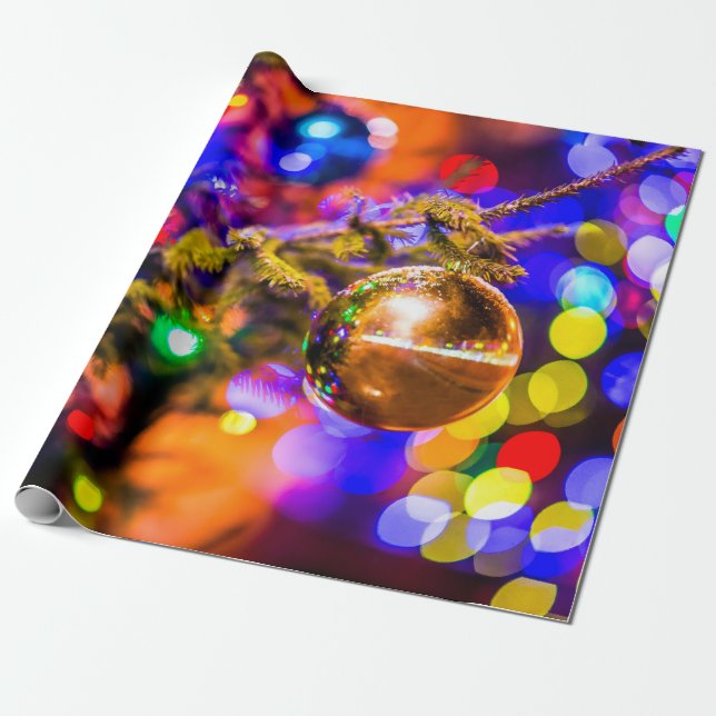 Papel De Presente Bola de Ornamento de Vidro, Luzes Cheias (Desenrolado)