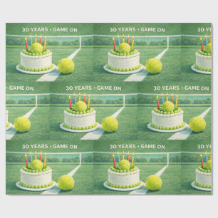 Papel De Presente Bola de tênis 30º aniversário e bolo no verde