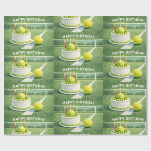 Papel De Presente Bola de tênis com feliz aniversário e bolo no verd