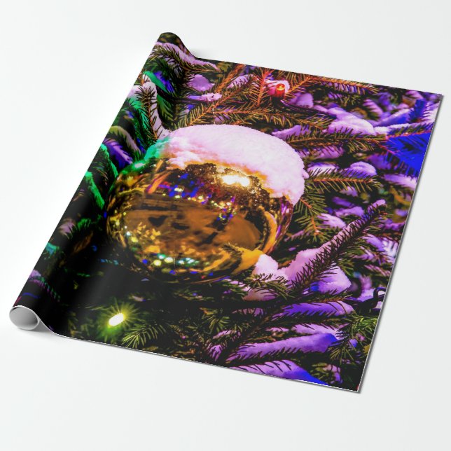 Papel De Presente Bola Enfeites de natal Amarela (Desenrolado)