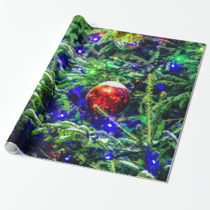 Papel De Presente Bola Vermelha de Árvore de Natal Verde