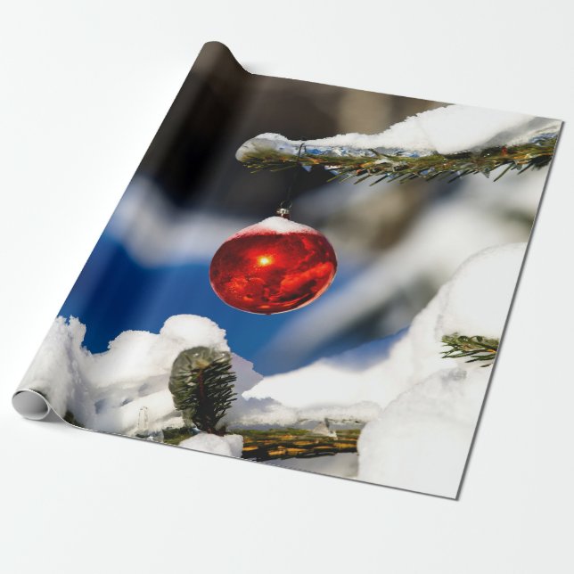Papel De Presente Bola Vermelha de Natal, Dia Ensolarado (Desenrolado)