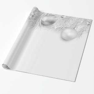 Papel De Presente Bolas Cinzas de Natal, Ramos de Pinheiro