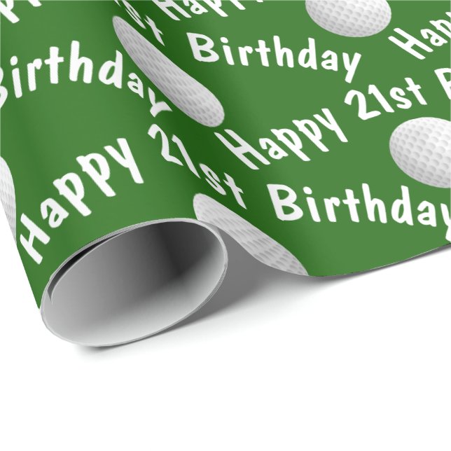 Papel De Presente Bolas de aniversário de 21 anos golfe felizes (Ponta do rolo)