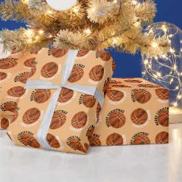 Papel De Presente Bolas de Basquete Crianças Nome Laranja Natal 