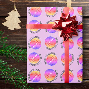 Papel De Presente Bolas de Basquete Crianças Nome Rosa Natal