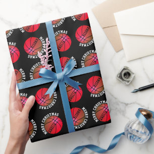 Papel De Presente Bolas de Basquete Crianças Nome Rosa Preto Natal