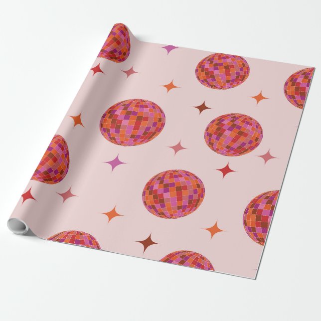 Papel De Presente Bolas de Discoteca Coloridas Groovy com Explosões  (Desenrolado)