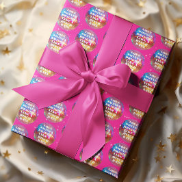 Papel De Presente Bolas de discoteca retrô glitter rosa ousado casam