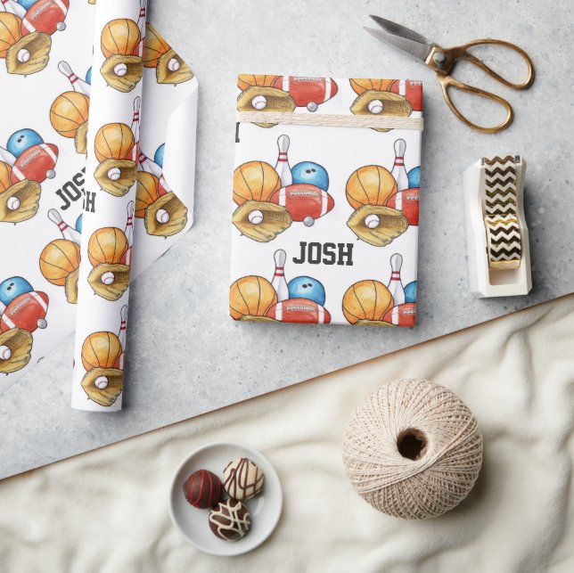 Papel De Presente Bolas de Esporte Personalizadas (Artesanato)