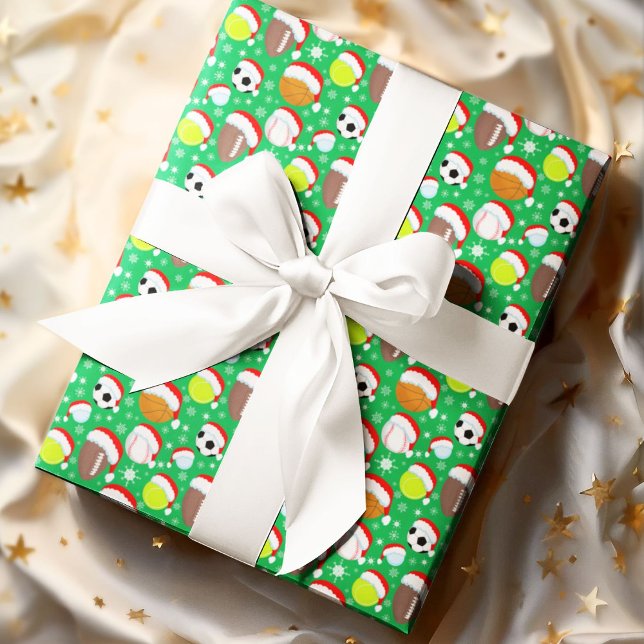 Papel De Presente Bolas de Esportes Usando Chapéu de Papai Noel Nata (Criador carregado)