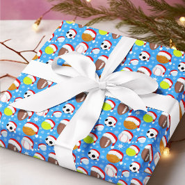 Papel De Presente Bolas de Esportes Usando o Chapéu do Papai Noel Na
