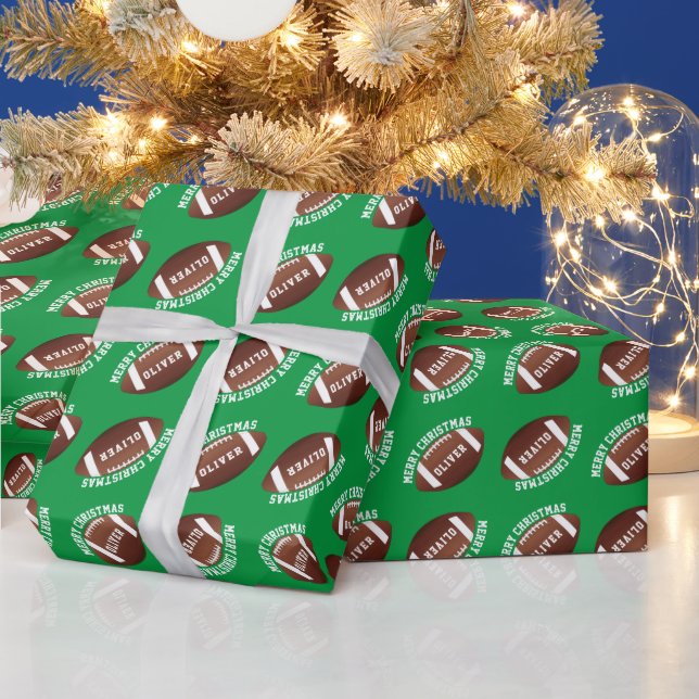 Papel De Presente Bolas de Futebol Americanas: Natal Verde (Feriados)