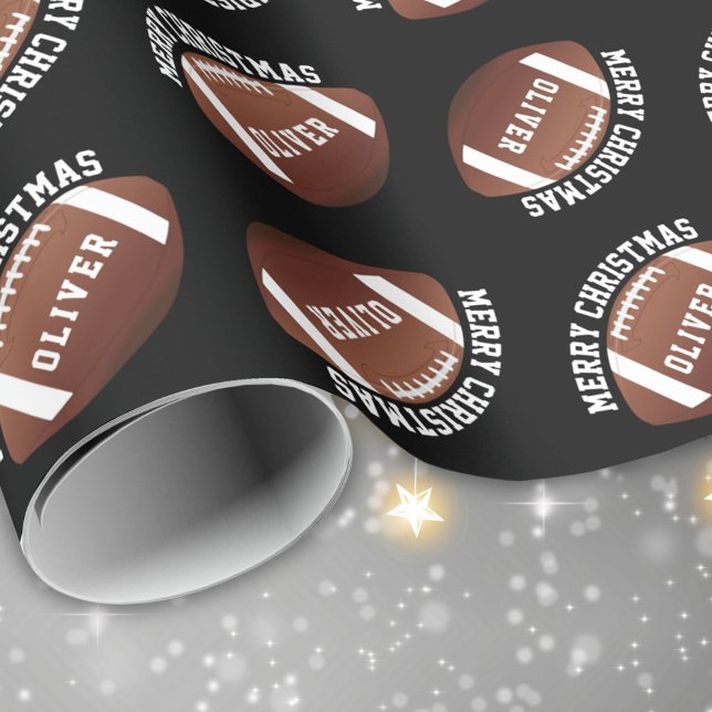 Papel De Presente Bolas de Futebol Americano Nome Preto Natal  (Criador carregado)
