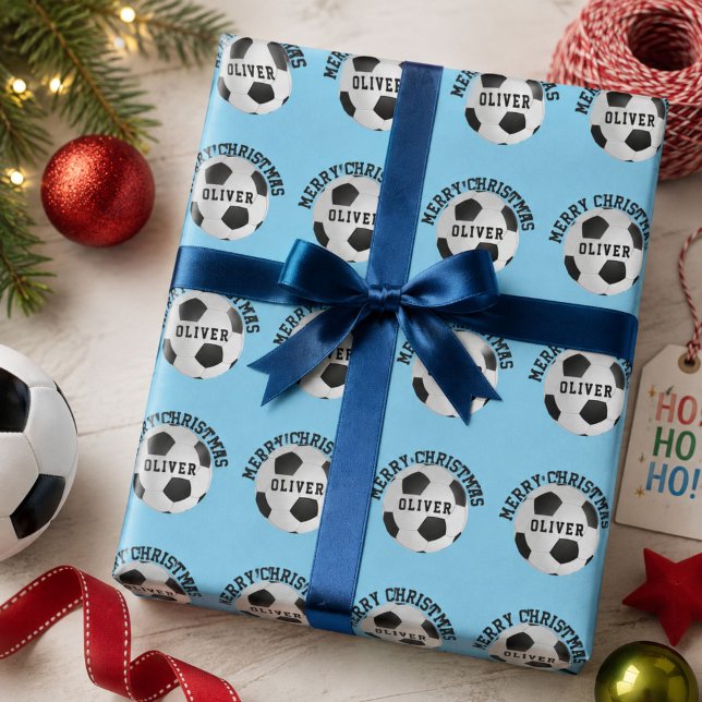 Papel De Presente Bolas de Futebol para Crianças Nome Natal  (Criador carregado)