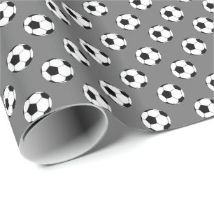 Papel De Presente Bolas de Futebol Preto/Branco em Cinza