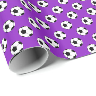 Papel De Presente Bolas de Futebol Preto/Branco em Roxo