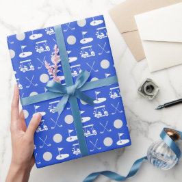 Papel De Presente Bolas de Golfe Azul e Branco, Carrinhos e Clusters
