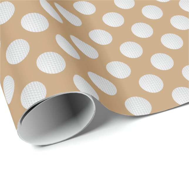 Papel De Presente Bolas de Golfe Brancas em Marrom Camelo (Ponta do rolo)