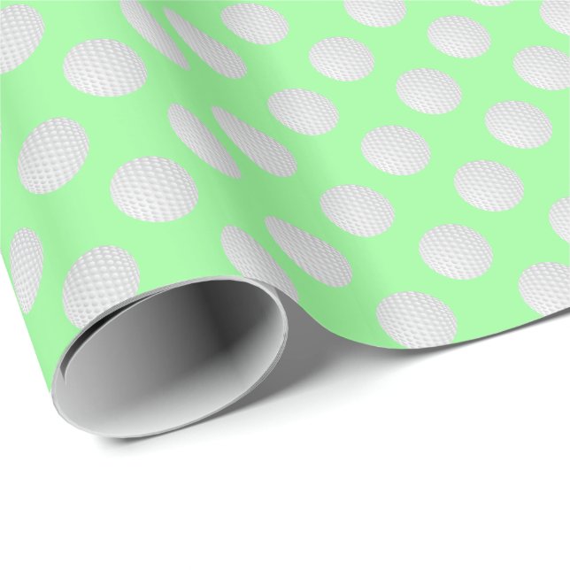 Papel De Presente Bolas de Golfe Brancas em Verde Menta (Ponta do rolo)