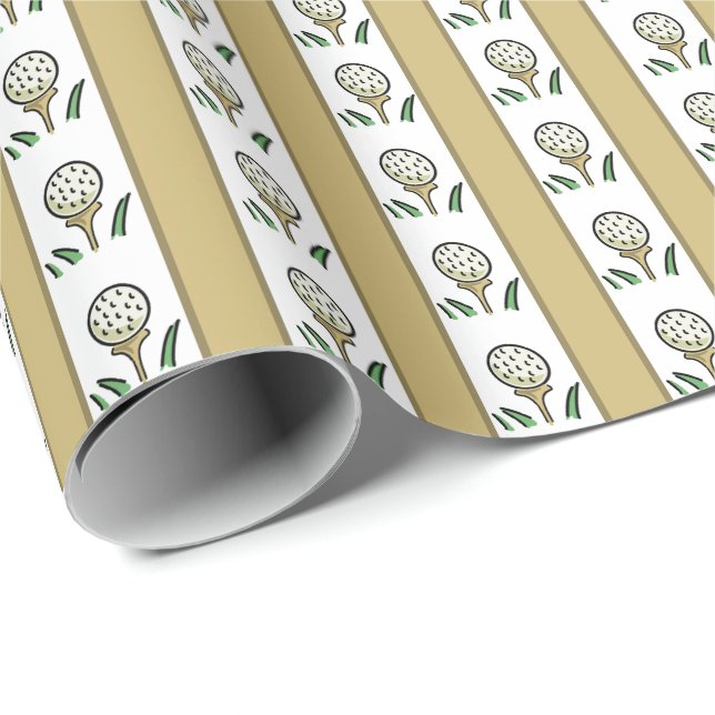 Papel De Presente Bolas de Golfe em Teto Dourado e Branco (Ponta do rolo)
