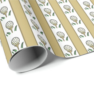 Papel De Presente Bolas de Golfe no Tee Dourado e Branco