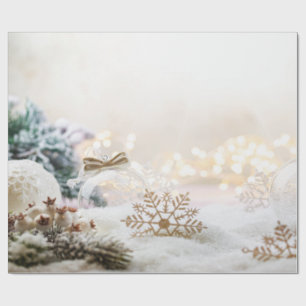 Papel De Presente Bolas de Natal Brancas Elegantes e Chiques para as