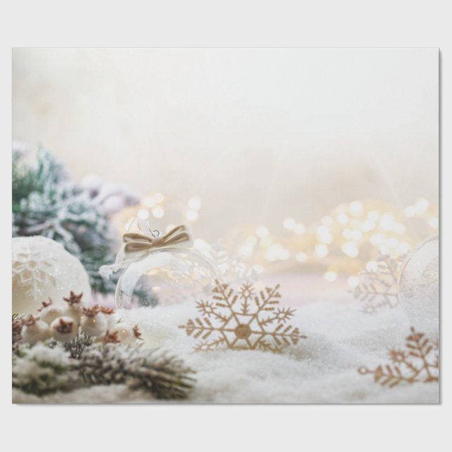 Papel De Presente Bolas de Natal Brancas Elegantes e Chiques para as (Aberto)