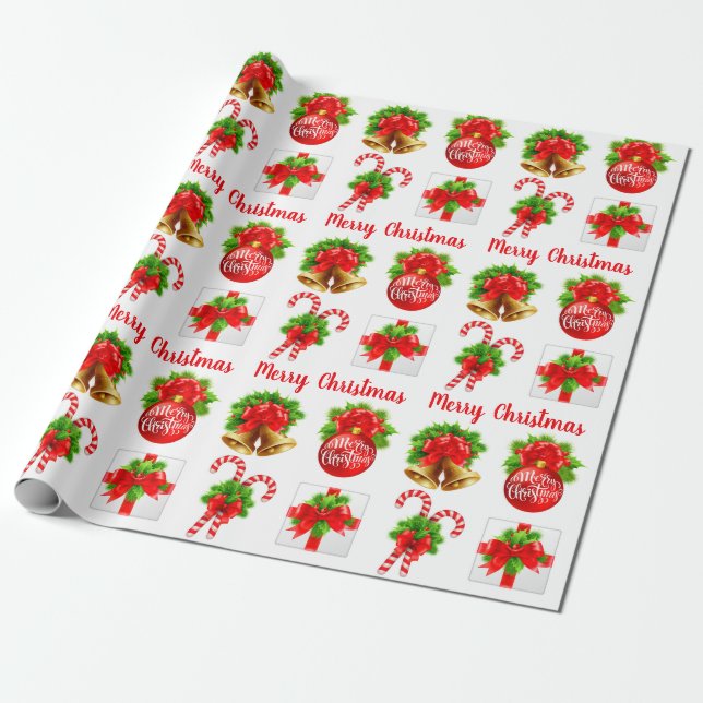 Papel De Presente Bolas de Natal Canas e Presentes (Desenrolado)